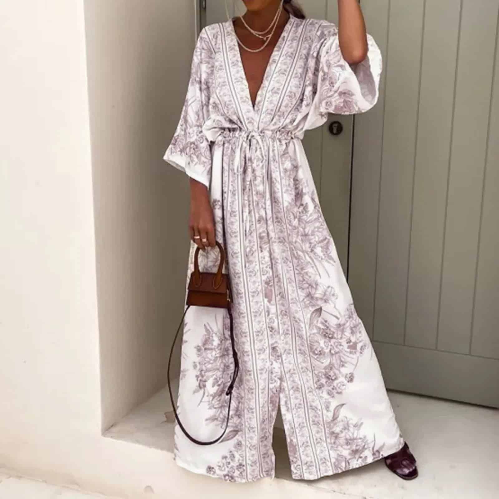 Robe kimono à motif floral — vue 6