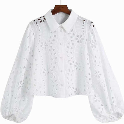 Blouse bohème blanche courte en dentelle — vue 3