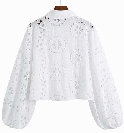 Blouse bohème blanche courte en dentelle — vue 2