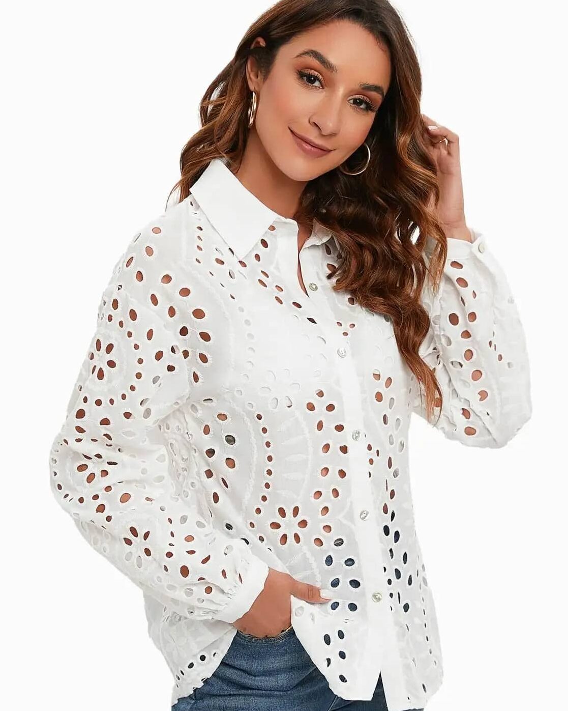 Blouse bohème blanche en dentelle habillée et ajustée — vue 3