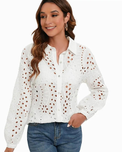 Blouse bohème blanche en dentelle habillée et ajustée — vue 2