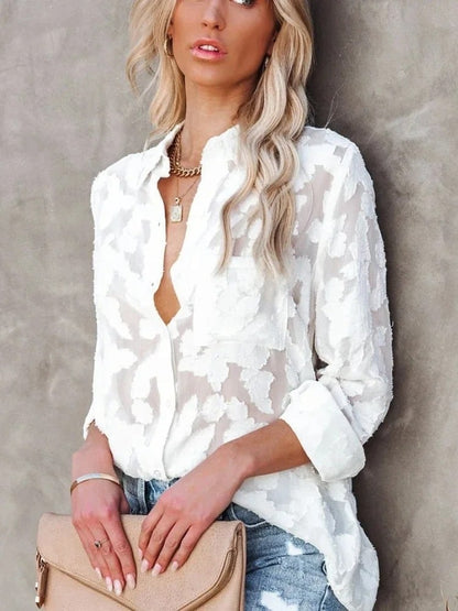 Blouse bohème blanche ornée de fleurs — BOHERIS