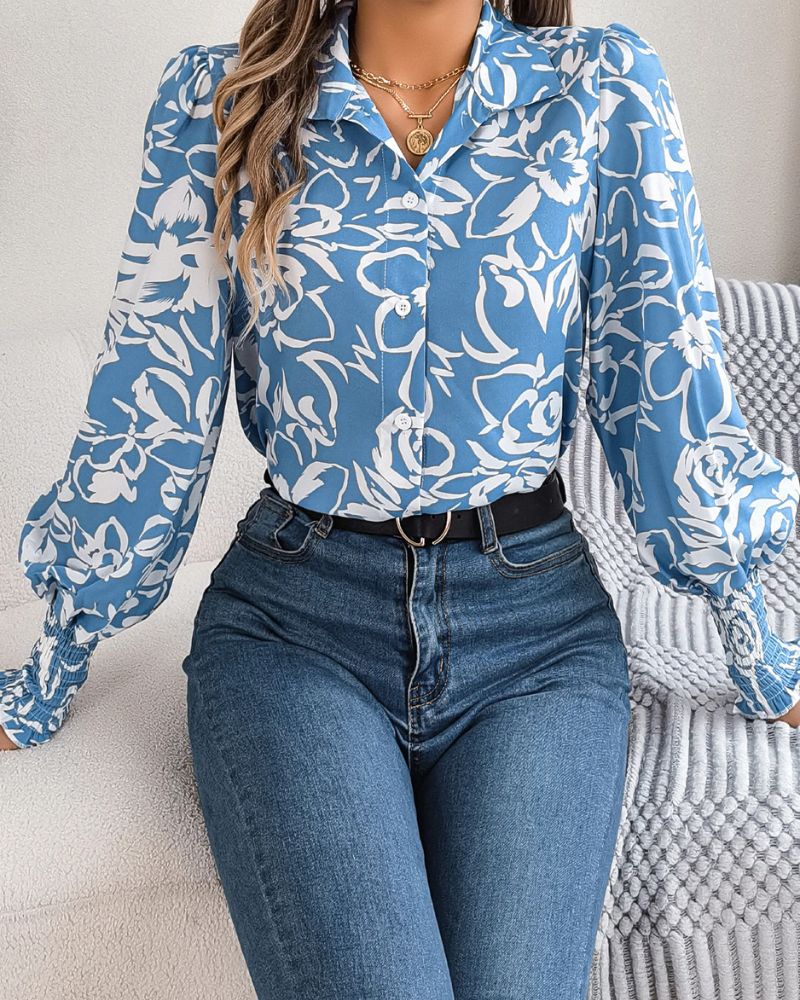 Blouse bohème bleue décontractée à imprimé floral — vue 2
