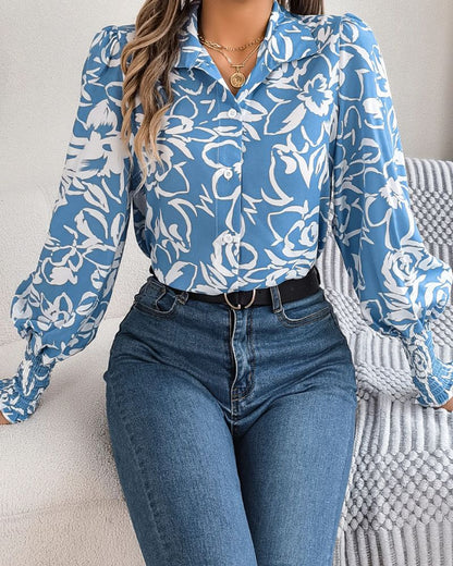 Blouse bohème bleue décontractée à imprimé floral — vue 2