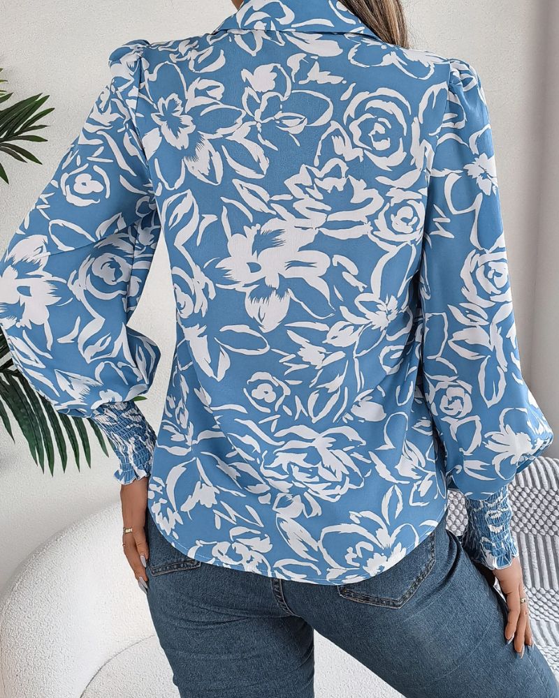 Blouse bohème bleue décontractée à imprimé floral — vue 3