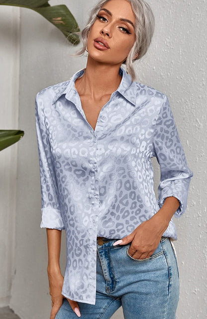 Blouse bohème bleue légère imprimée léopard — BOHERIS