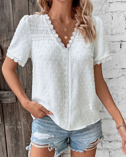 Blouse bohème en dentelle blanche à manches courtes — vue 3