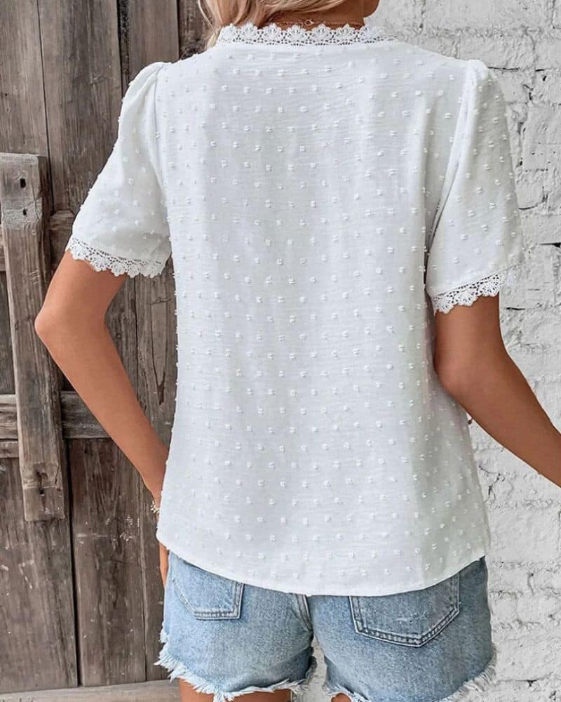 Blouse bohème en dentelle blanche à manches courtes — vue 2