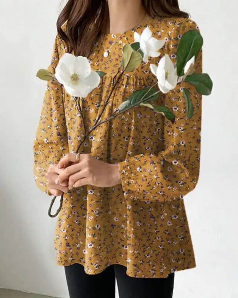 Blouse bohème jaune à imprimé floral — vue 2