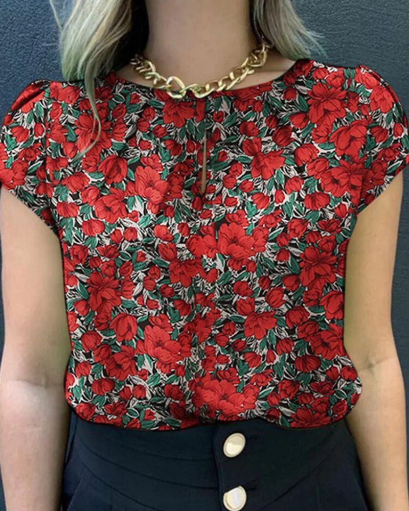 Blouse bohème à manches courtes décontractée ornée de fleurs — vue 2