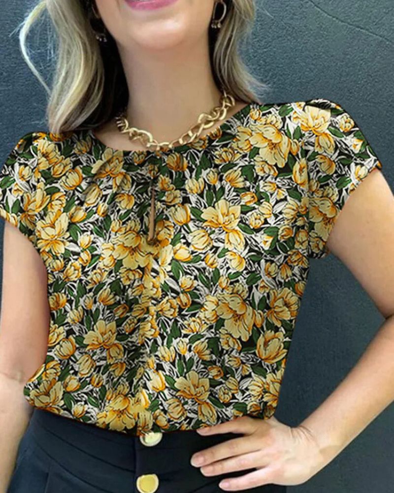 Blouse bohème à manches courtes décontractée ornée de fleurs — vue 3