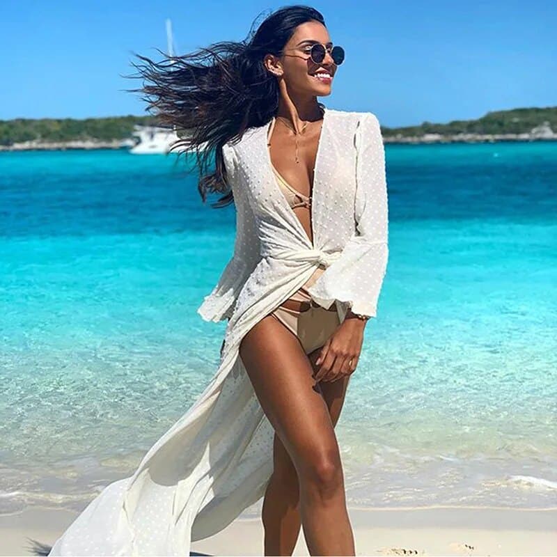 Paréo de plage & sexy, blanc et bleu marine — vue 3
