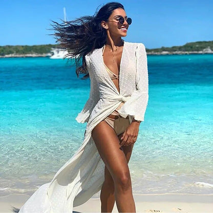 Paréo de plage & sexy, blanc et bleu marine — vue 3