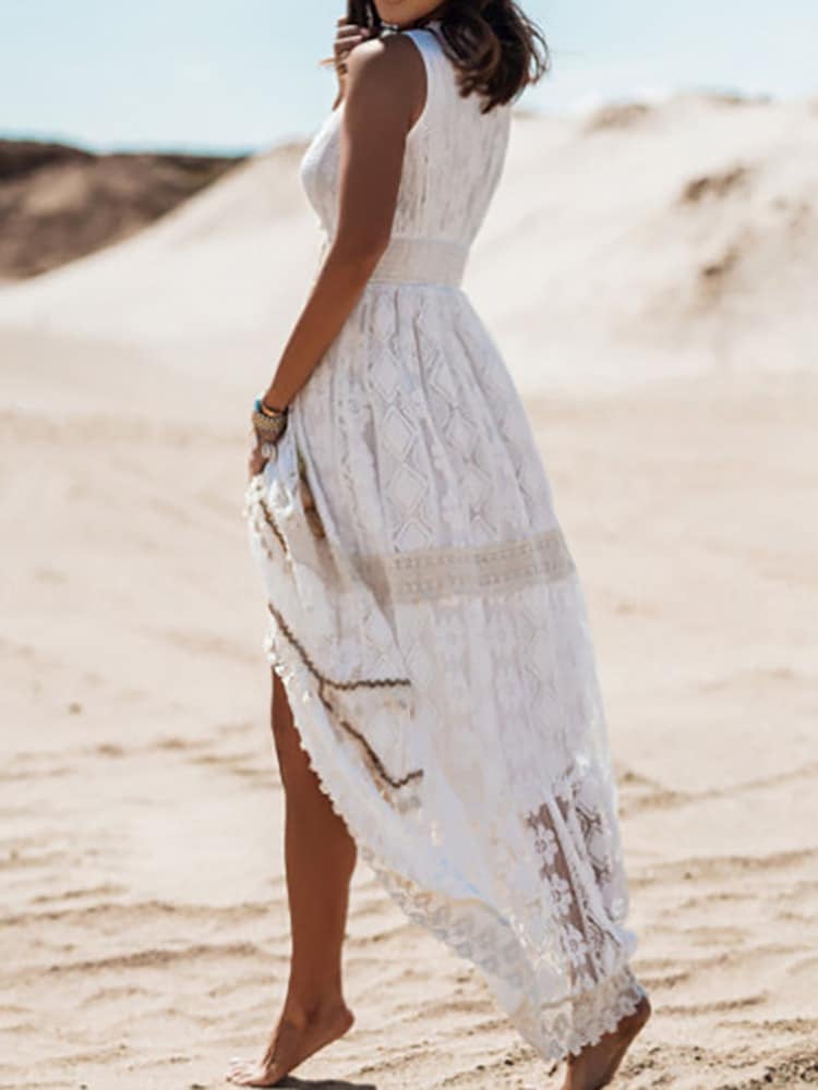 Robe bohème vintage à col v sans manches — vue 4