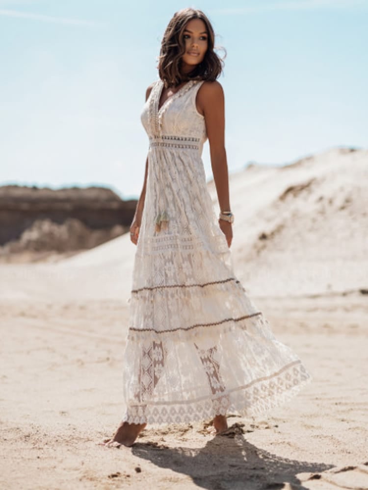 Robe bohème vintage à col v sans manches — vue 6