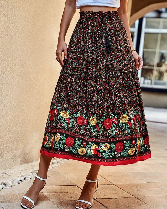 Jupe bohème longue noire taille haute confortable — BOHERIS