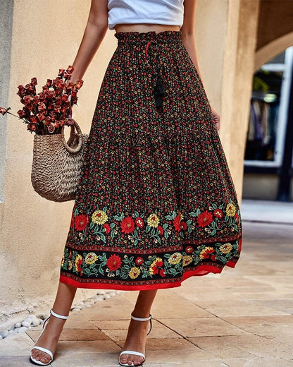 Jupe bohème longue noire taille haute confortable — vue 3