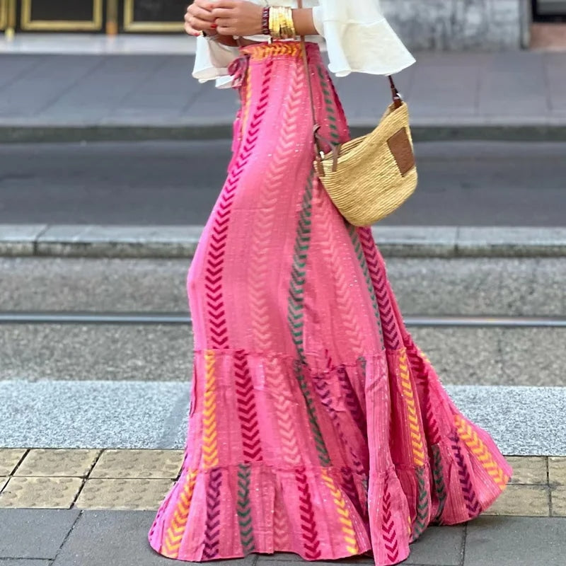 Jupe bohème longue rose — vue 2