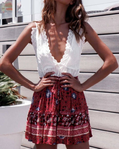 Jupe courte bohème trapèze à imprimé floral — vue 2