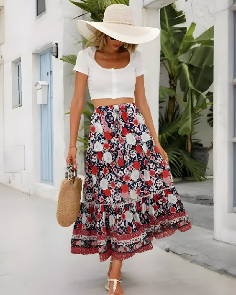 Jupe longue bohème lacet imprimé floral — vue 5