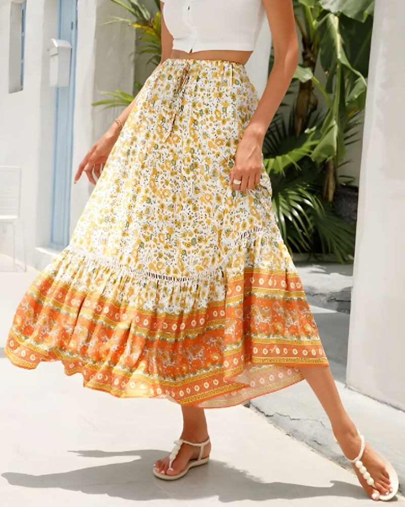 Jupe longue bohème lacet imprimé floral — vue 3