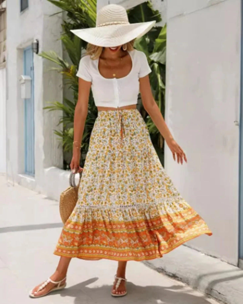 Jupe longue bohème lacet imprimé floral — vue 4