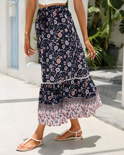 Jupe longue bohème lacet imprimé floral — vue 2