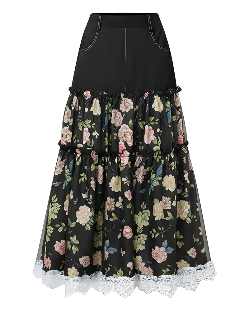 Jupe longue bohème florale fluide — vue 2