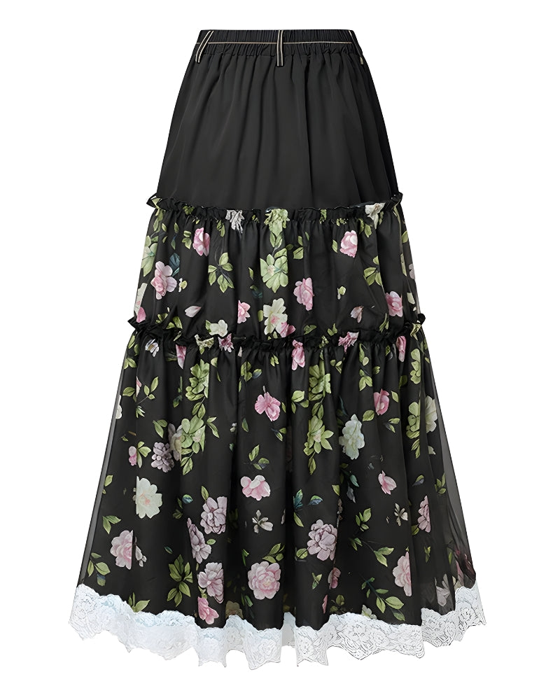 Jupe longue bohème florale fluide — vue 3