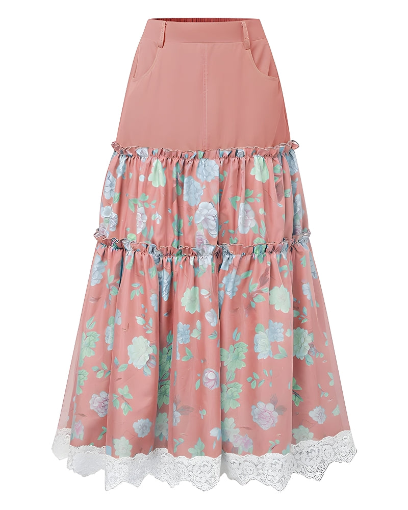 Jupe longue bohème florale fluide — vue 6