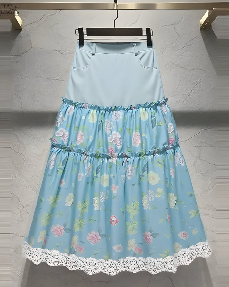 Jupe longue bohème florale fluide — vue 7