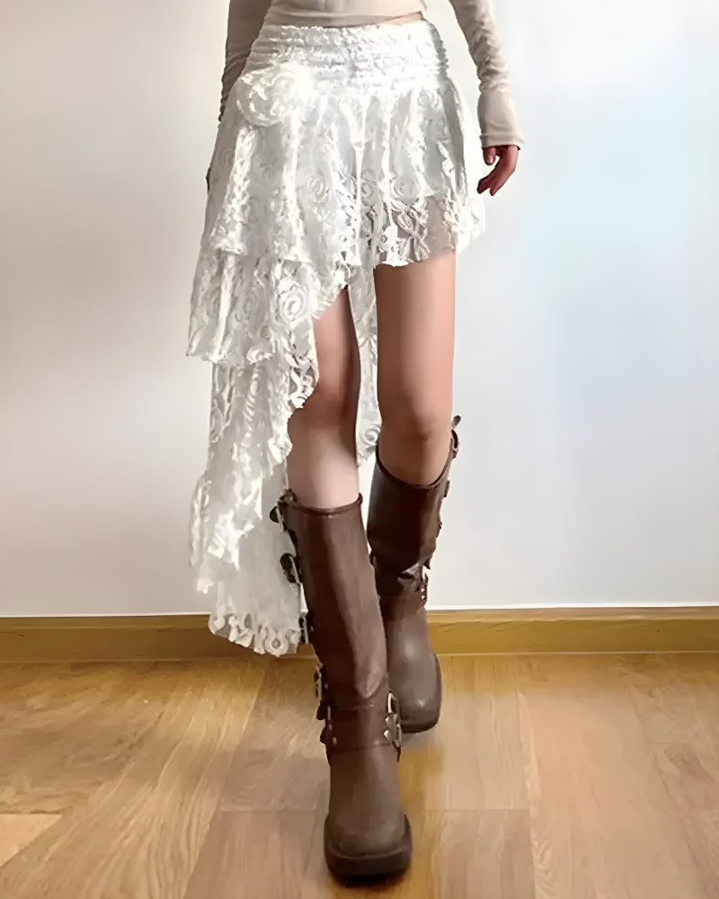 Jupe longue dentelle asymétrique bohème vintage — BOHERIS
