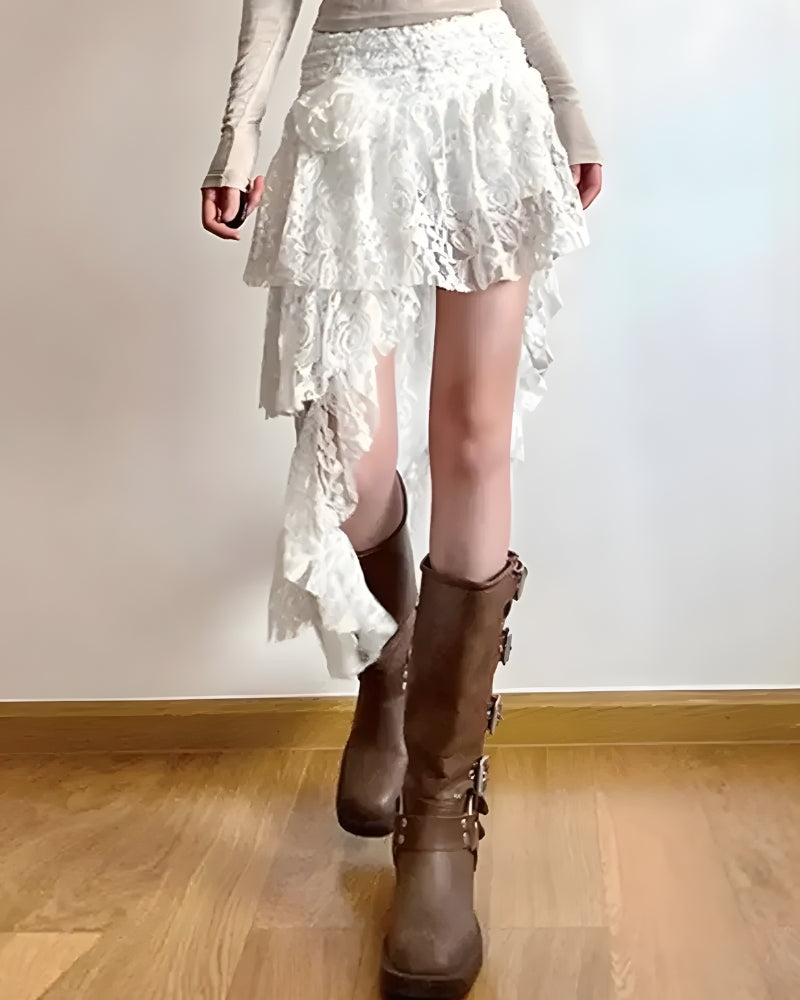Jupe longue dentelle asymétrique bohème vintage — vue 5