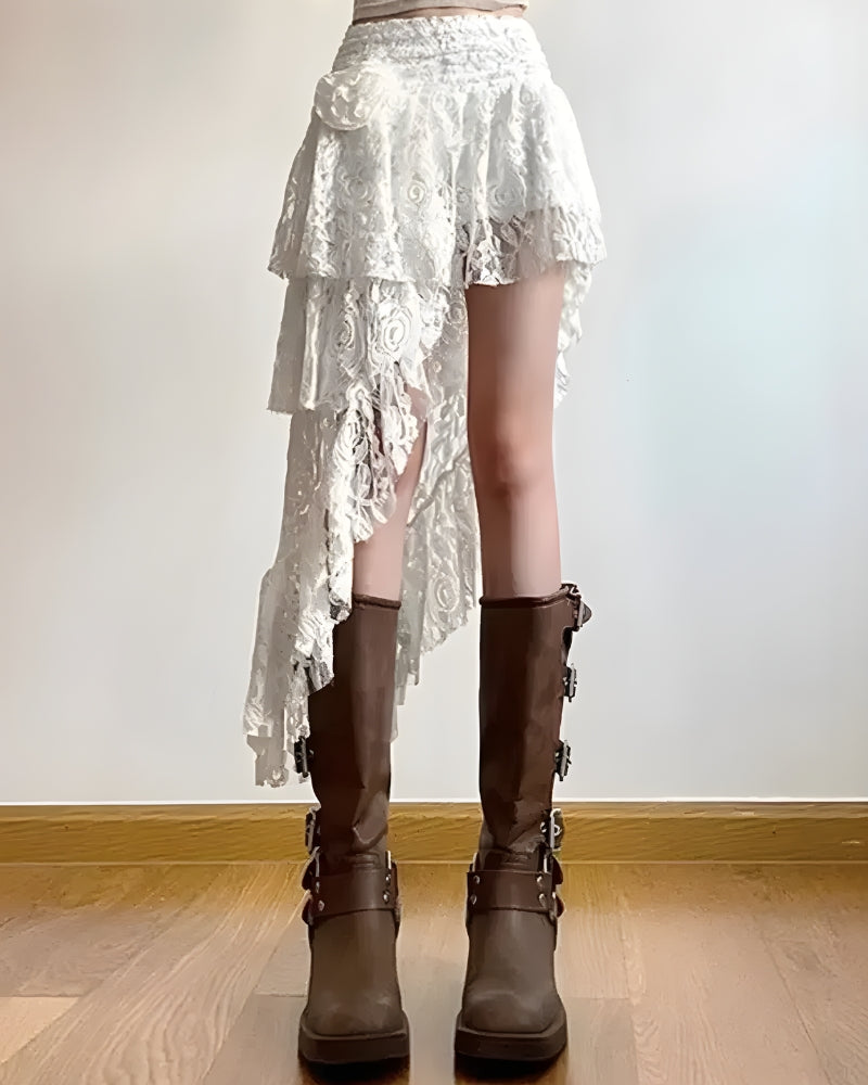 Jupe longue dentelle asymétrique bohème vintage — vue 4