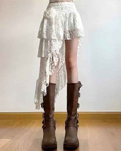 Jupe longue dentelle asymétrique bohème vintage — vue 4