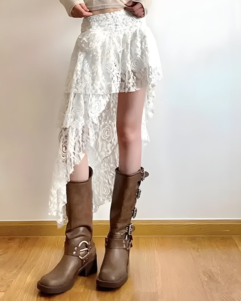 Jupe longue dentelle asymétrique bohème vintage — vue 3