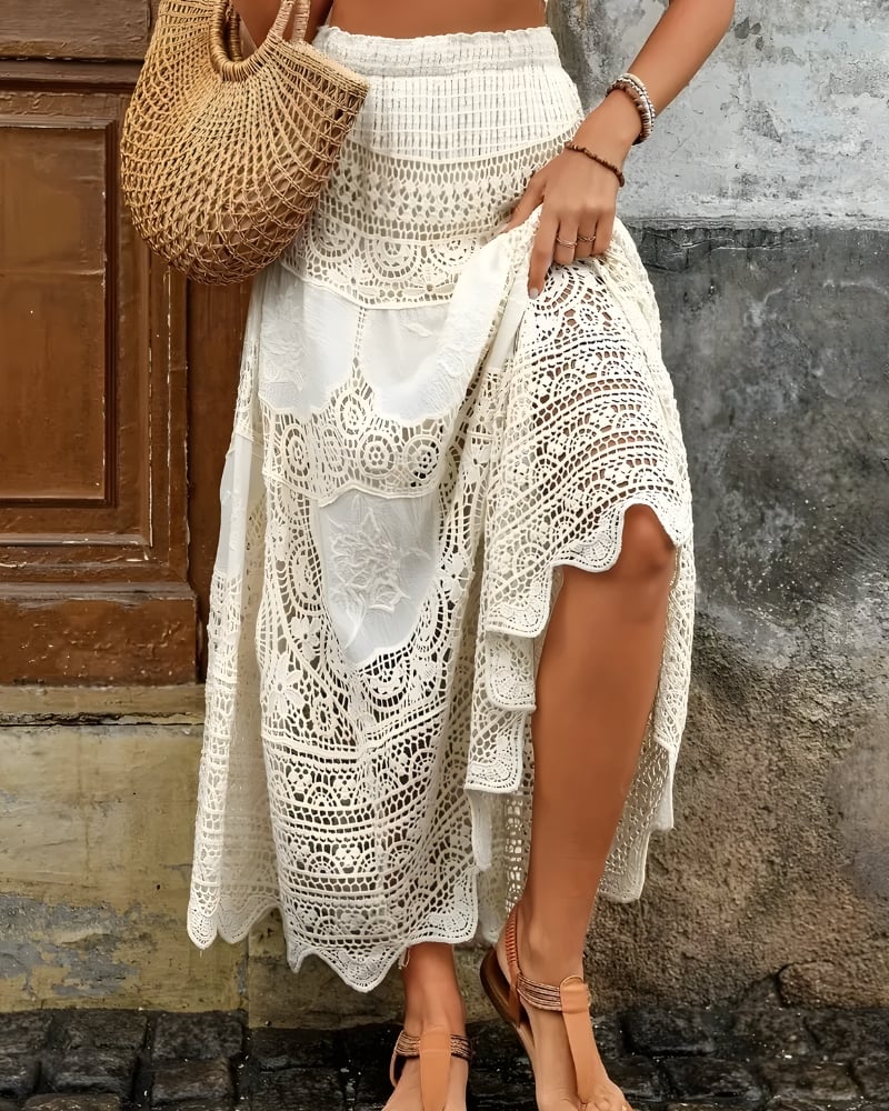 Jupe longue en dentelle crochetée bohème plage — vue 2