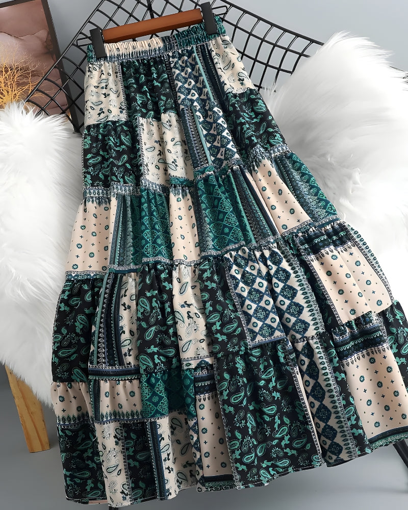 Jupe longue ethnique bohème taille élastique — BOHERIS