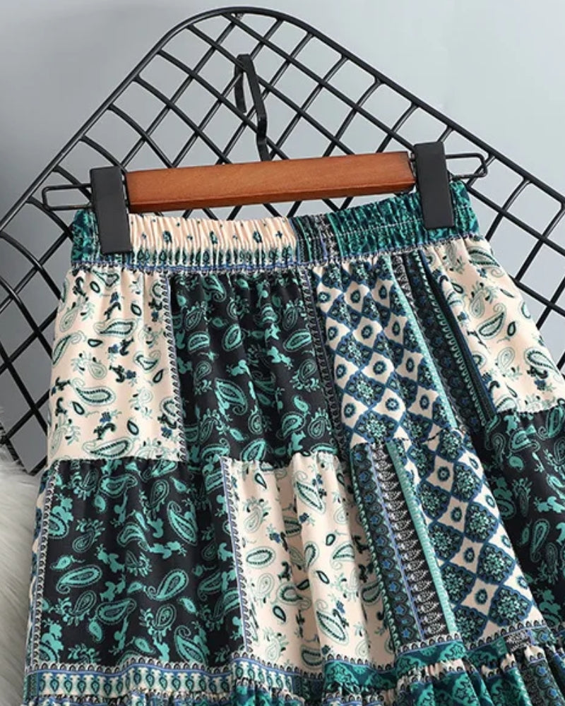 Jupe longue ethnique bohème taille élastique — vue 2