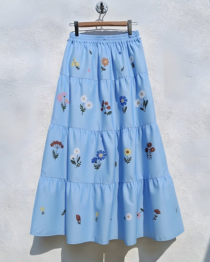 Jupe longue bohème plissée imprimé fleuri taille élastique — vue 2