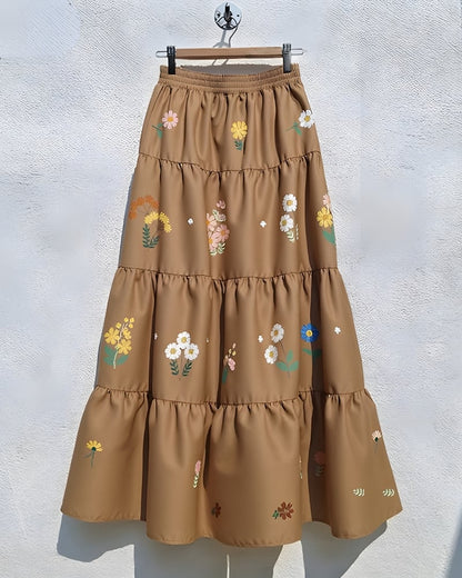 Jupe longue bohème plissée imprimé fleuri taille élastique — vue 3