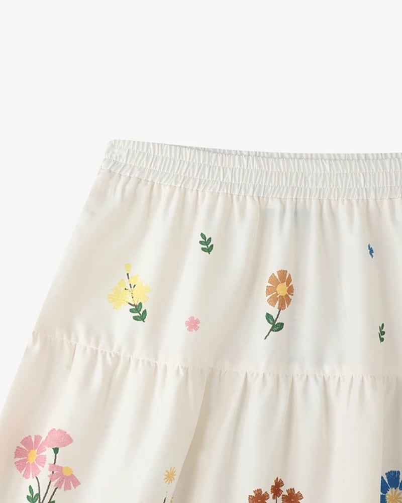 Jupe longue bohème plissée imprimé fleuri taille élastique — vue 6