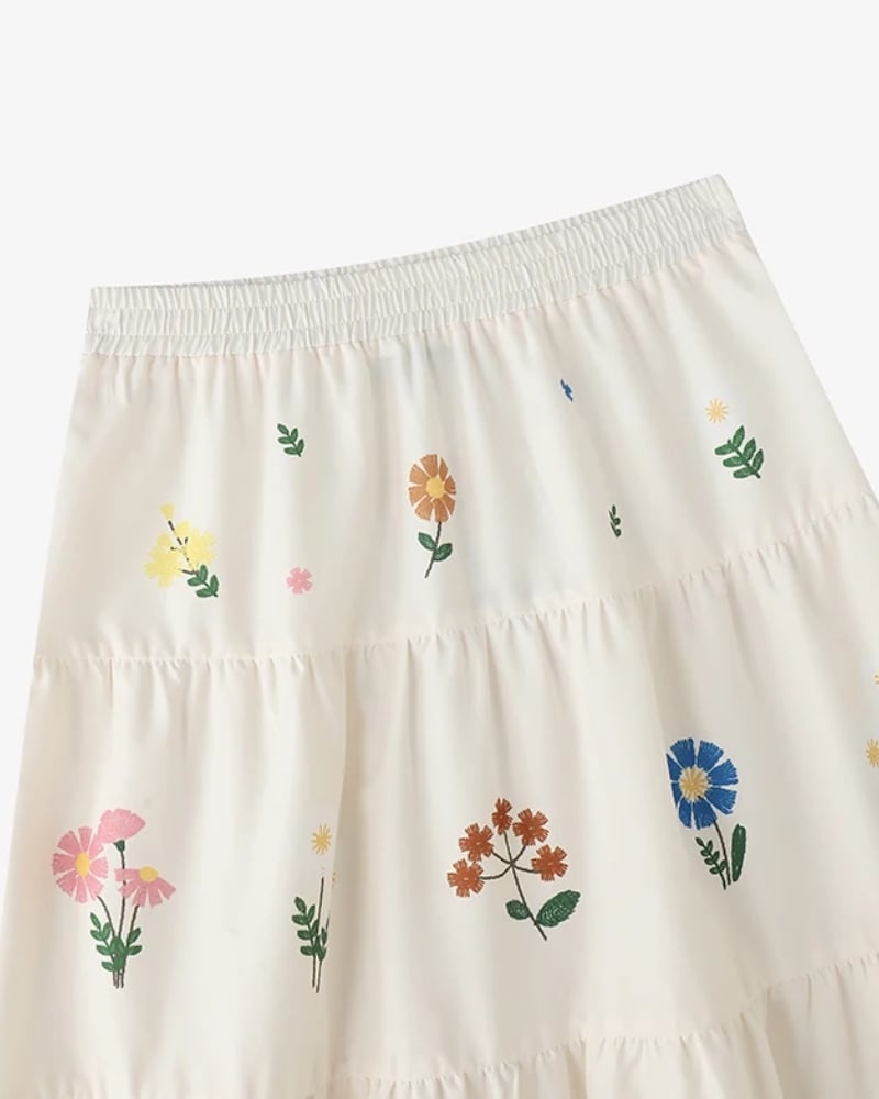 Jupe longue bohème plissée imprimé fleuri taille élastique — vue 4