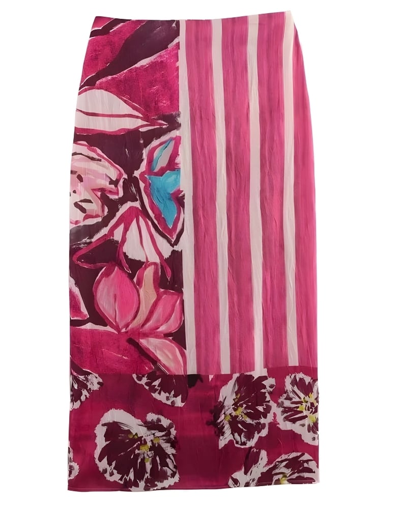 Jupe longue bohème satin rayures imprimé floral — vue 2