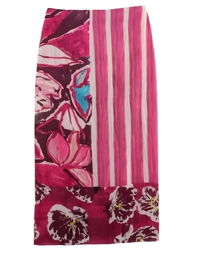 Jupe longue bohème satin rayures imprimé floral — vue 2