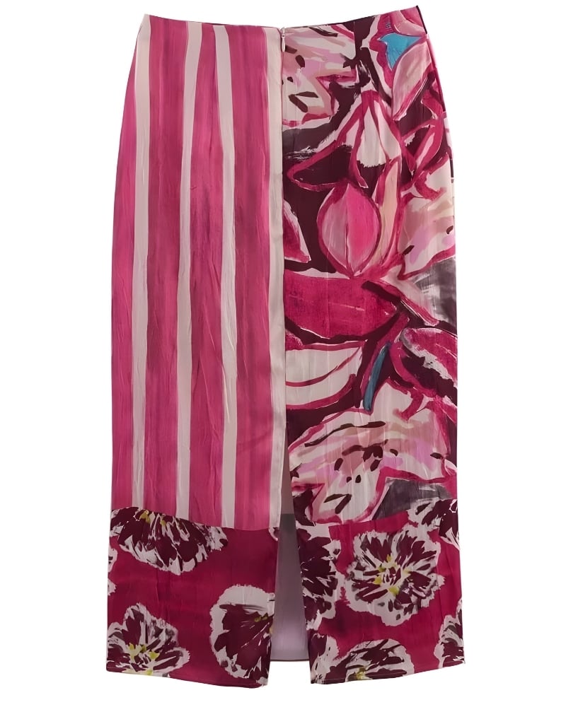 Jupe longue bohème satin rayures imprimé floral — vue 3