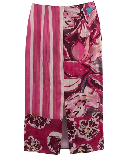 Jupe longue bohème satin rayures imprimé floral — vue 3