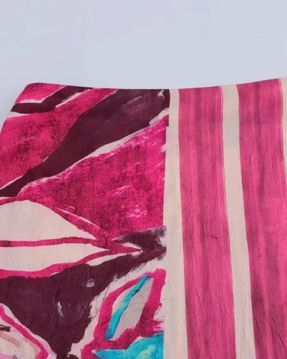 Jupe longue bohème satin rayures imprimé floral — vue 6