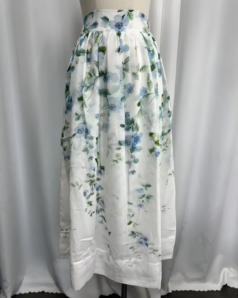 Jupe mi-longue lin floral bohème été — vue 2