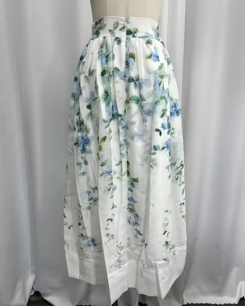 Jupe mi-longue lin floral bohème été — vue 7
